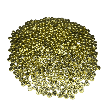 Miçanga Vogais Metalizadas Redonda Ouro C/ 100 gramas