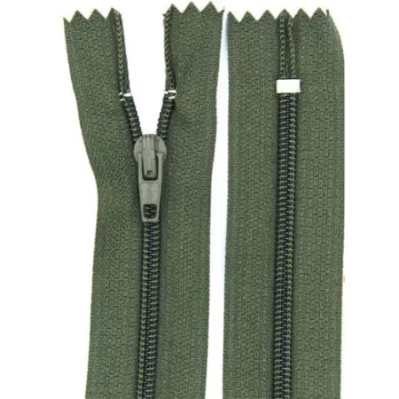 Zíper Nylon Fino Fixo 40 cm 237 Verde Exército C/ 10 un