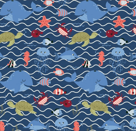 Tecido Estampado Fundo do Mar cor - 01 (Marinho)