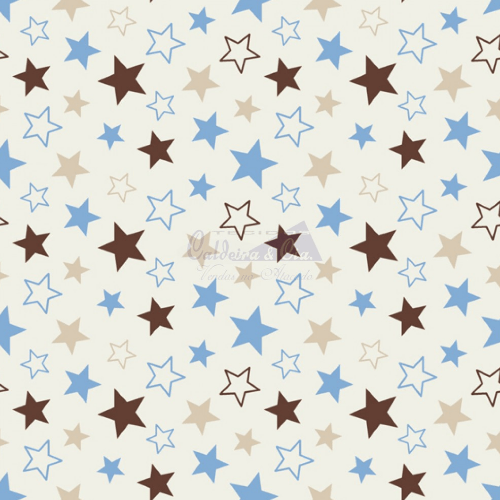 Tecido Tricoline Estampada Estrelas Cor 11 (Bege Com Azul) 
