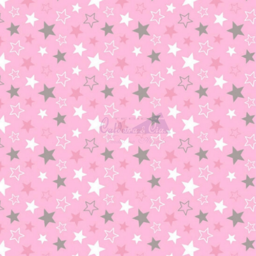 Tecido Tricoline Estampada Estrelas Cor 16 (Rosa Com Cinza) 180602-16