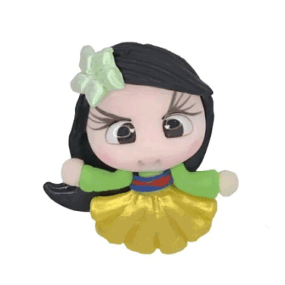 Aplique Biscuit Princesa Morena com Flor Verde 01 unidade