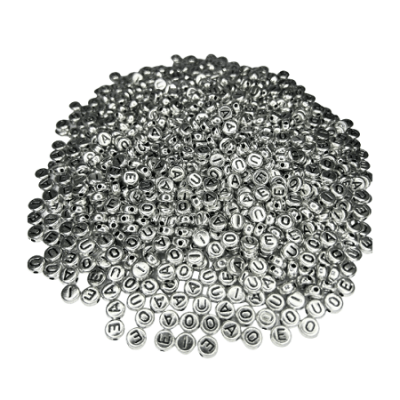 Miçanga Letrinhas Metalizadas Redonda Prata C/ 100 gramas