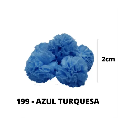 Pompom Frufru Tecido 2cm 199 Azul Turquesa 100un