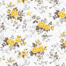 Tecido Tricoline Estampada Floral  cor 17 (Amarelo)