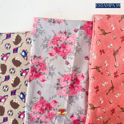Tecido Tricoline Sortido Estampado e lisos