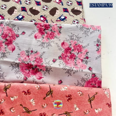Tecido Tricoline Sortido Estampado e lisos