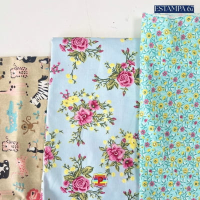 Tecido Tricoline Sortido Estampado e lisos