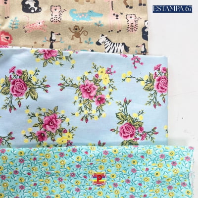 Tecido Tricoline Sortido Estampado e lisos