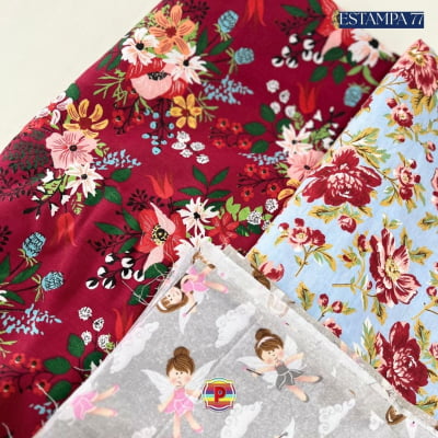 Tecido Tricoline Sortido Estampado e lisos