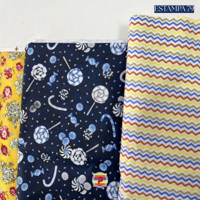 Tecido Tricoline Sortido Estampado e lisos
