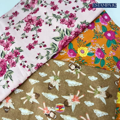 Tecido Tricoline Sortido Estampado e lisos