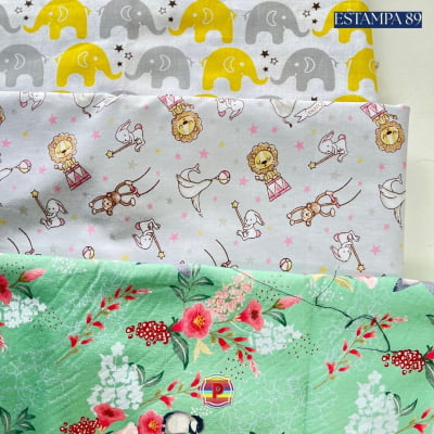 Tecido Tricoline Sortido Estampado e lisos