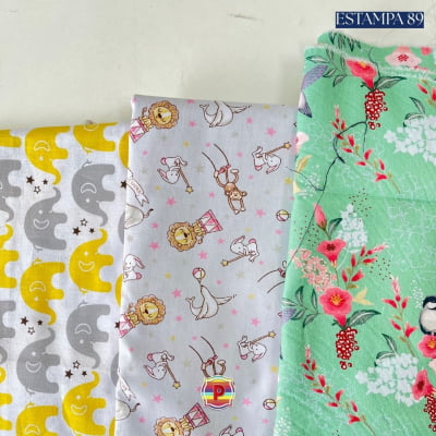 Tecido Tricoline Sortido Estampado e lisos