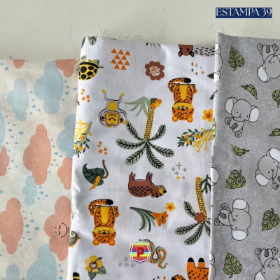 Tecido Tricoline Sortido Estampado e lisos