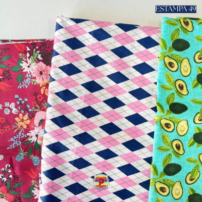 Tecido Tricoline Sortido Estampado e lisos