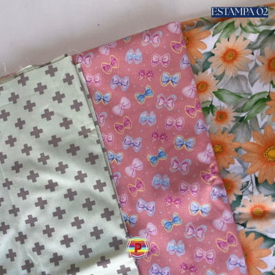 Tecido Tricoline Sortido Estampado e lisos