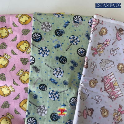 Tecido Tricoline Sortido Estampado e lisos
