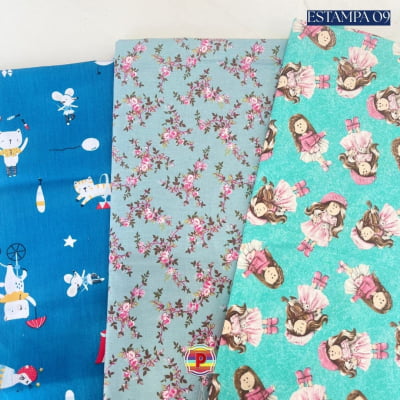 Tecido Tricoline Sortido Estampado e lisos