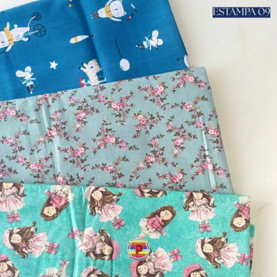 Tecido Tricoline Sortido Estampado e lisos