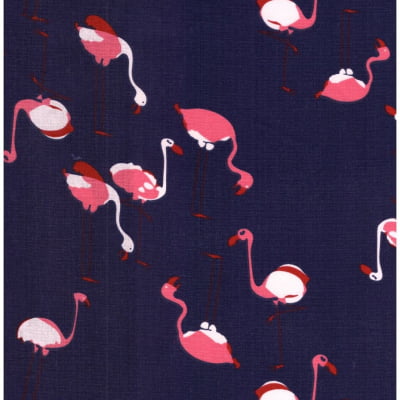 Tecido Tricoline Estampado Flamingo (Marinho)