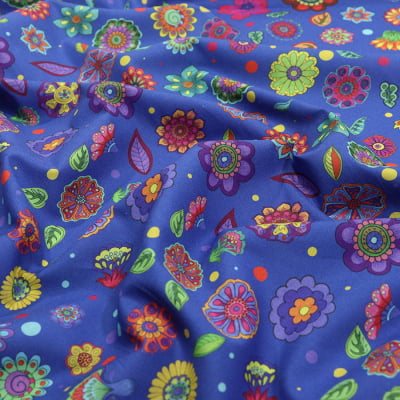 Tecido Tricoline Estampado Mandala Azul