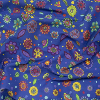 Tecido Tricoline Estampado Mandala Azul