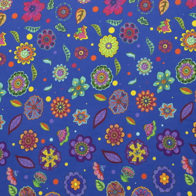 Tecido Tricoline Estampado Mandala Azul
