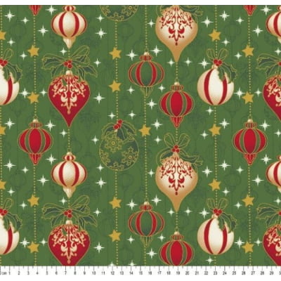 Tecido Tricoline Estampado Natal Gold 2023 cor - 34 (Verde)