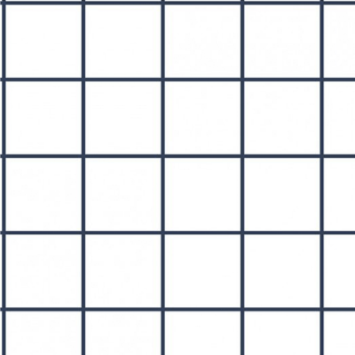Tricoline Estampada Grid Branco com Azul