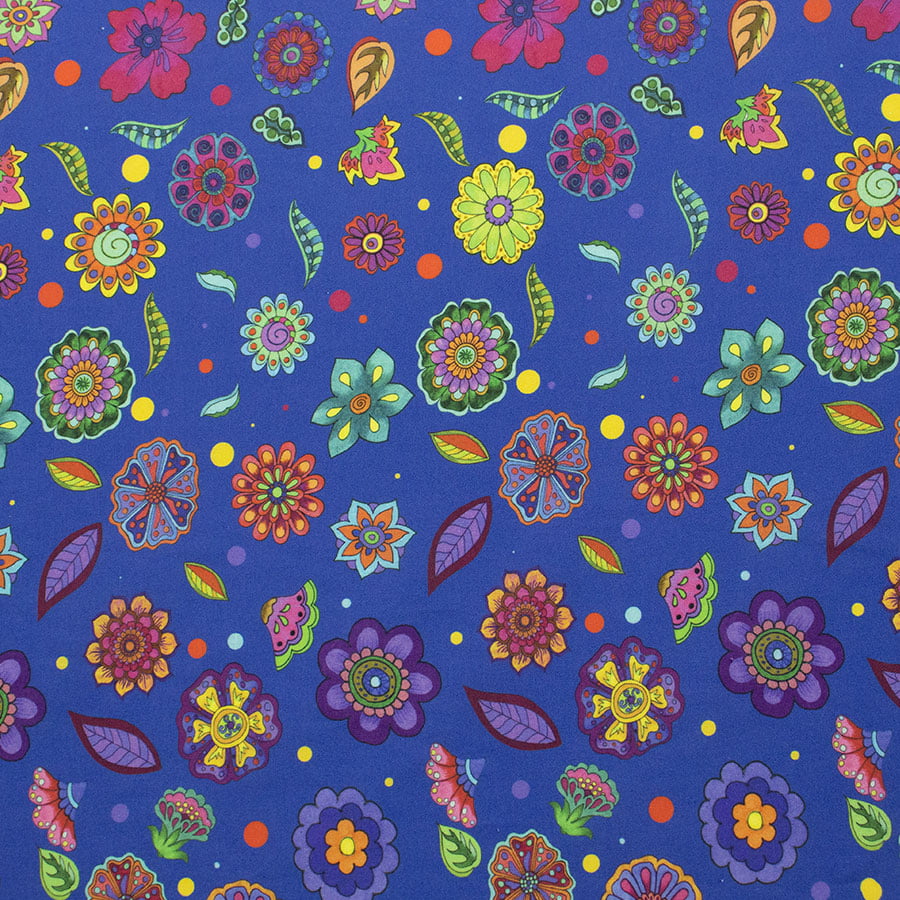 Tecido Tricoline Estampado Mandala Azul